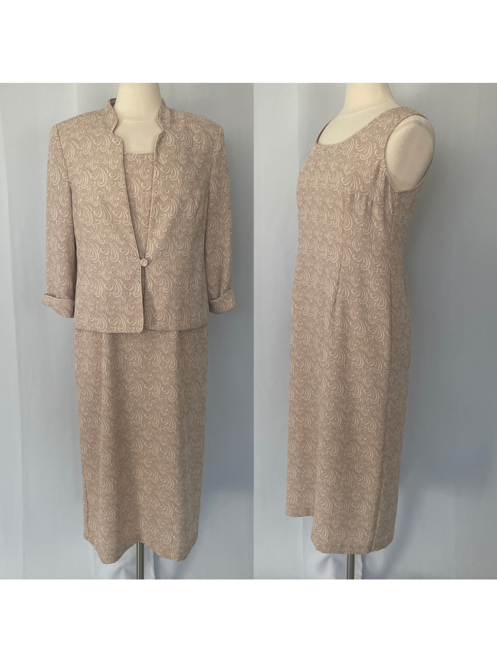 Dress Jacket 2 Piece Set Size 12 Petite 12P Beige Tan Minimal Monochromatic